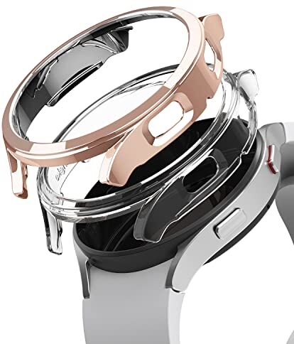 Ringke Slim Compatibile con Cover Samsung Galaxy Watch 4 44mm (2 Pezzi) Custodia Sottile Rigida PC Antigraffio Clear & Chrome Rose Gold