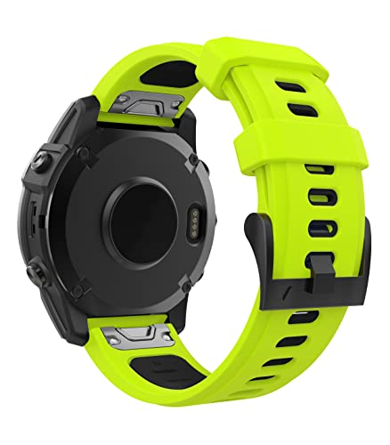 MoKo Cinturino Compatibile con Garmin Fenix 7/7 Pro/6/6 Pro/5/5 Plus/Instinct Solar/Instinct 2/Forerunner 965/955, Quick Fit 22mm Cinturino di Ricambio in Silicone Morbido Bicolore, Lime/Nero