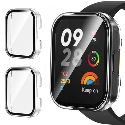 iVoler 2 Pezzi Cover per Xiaomi Redmi Watch 3 con Vetro Temperato, Copertura Completa Sottile Custodia Trasparente Rigida PC, HD Clear Pellicola Protettiva Anti-Graffio Case