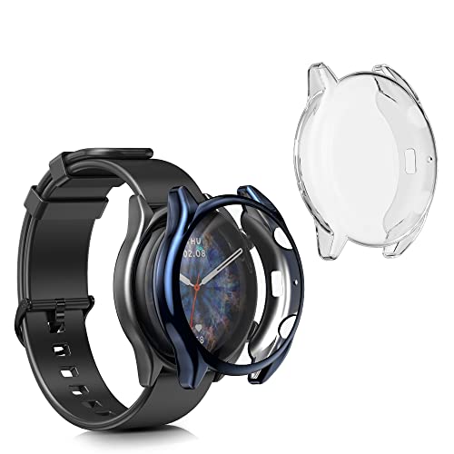 kwmobile Set 2X Custodia Smartwatch Compatibile con Huami Amazfit GTR3 / GTR3 PRO Cover Case Silicone Protezione Orologio Fitness Trasparente/Blu Scuro