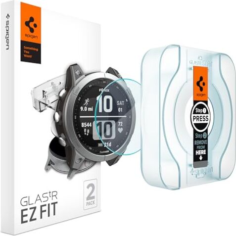 Spigen Glas.tR EZ Fit Vetro Temperato compatibile con Garmin fēnix 7, fēnix 7 Solar, fēnix 7 Sapphire Solar, 47mm, 2 Pezzi, Installazione Facile, Cristallino, Durezza 9H Pellicola prottetiva