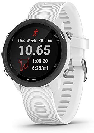 Garmin Forerunner 245 Music, GPS per la corsa, Memoria per musica, Distanza, Passo, Cardio, VO2max, Piani gratuiti per 5K, 10K e mezza, Tempi di recupero, Smartwatch (White) (Ricondizionato)