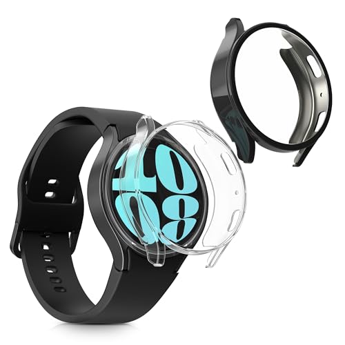 kwmobile Set 2x Custodia Smartwatch Compatibile con Samsung Galaxy Watch 6 40mm Cover Case Silicone Protezione Orologio Fitness nero/trasparente