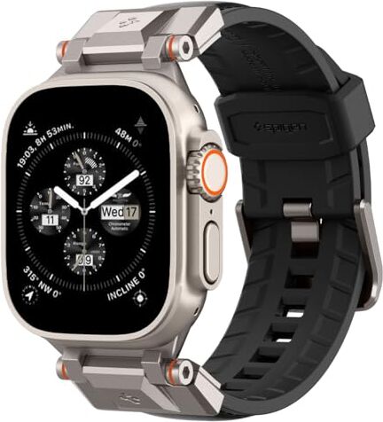 Spigen Cinturino Dura Pro Armor PU Compatibile con Apple Watch Series per Apple Watch Ultra 2/Ultra 49mm, 9/8/7 45mm, 6/SE/5/4 44mm e 3/2/1 42mm Nero (Pelle)