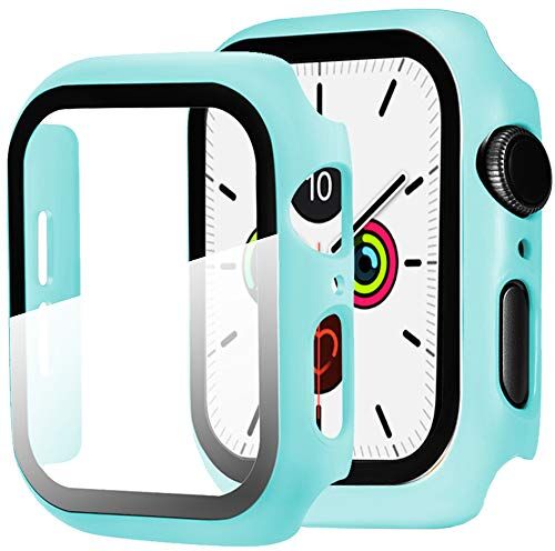 Miimall Custodia Compatibile con Apple Watch Series 3/Series 2/Series 1 42mm [Completa Copertura] Protezione Schermo in Vetro Temperato+PC Bumper per iWatch Series 3/2/1 42mm Blu Ciano