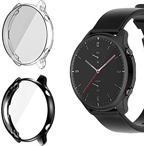 Rosok [2 Pezzi] Shell con Pellicola Protettiva Compatibile con Amazfit GTR 2 /GTR 2e, [Anti-Graffio] [Antiurto], Morbida TPU Custodia con Full Protezione per Amazfit GTR 2e /GTR 2 Trasparente & Nero