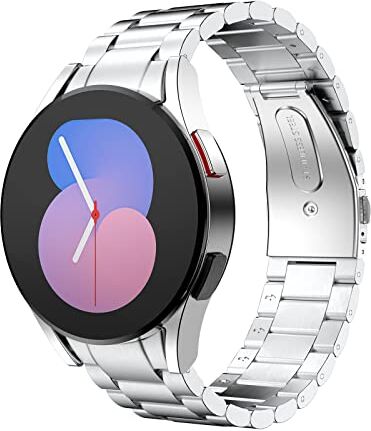 MoKo Cinturino in Metallo Compatibile con Samsung Galaxy Watch 6/5/4 40mm 44mm/6 Classic 43mm 47mm/Watch 5 Pro 45mm/Watch 4 Classic 42mm 46mm, Cinturino di Ricambio in Acciaio Inossidabile, Argento