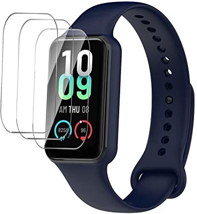 GIOPUEY Cinturini per Amazfit Band 7, Morbido Silicone Cinturino + 3 Pezzi Pellicola Protettiva, [Resistente all'Usura] [Traspirante] Dark Blue