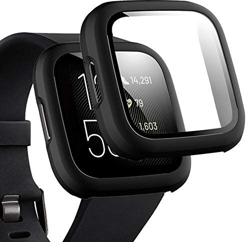 Miimall Compatibile con Fitbit Versa 2 Custodia con pellicola protettiva in vetro, custodia protettiva in policarbonato molto forte + pellicola protettiva completa ultra sottile per Fitbit Versa 2 –