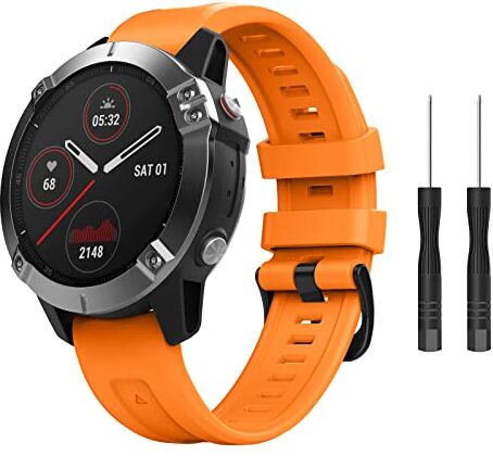 MoKo Cinturino Compatibile con Garmin Fenix 7/7 Pro/6/6 Pro/5/5 Plus/Instinct/Instinct Solar/Instinct 2/Forerunner 965/955, Quick Fit 22mm Braccialetto di Ricambio in Morbido Silicone, Arancione