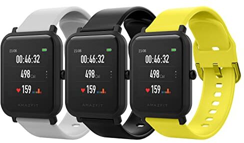 MoKo 3 Pezzi Cinturino Compatibile con Amazfit GTS/GTS 2/2 Mini/2e/GTS 3/4 Mini/Bip 3/3 Pro/Bip/Bip Lite/Bip S/U/GTR 42mm, 20mm Braccialetto Sportivo di Ricambio in Silicone, Grigio & Nero & Giallo