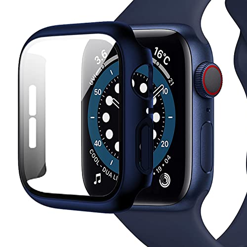 Miimall Cover per Apple Watch 6/SE/5/4 40mm Custodia Rigida+Vetro Temperato Protezione Totale AntiGraffio Sensibile PC Custodia Protettiva per iWatch 40mm-Blu