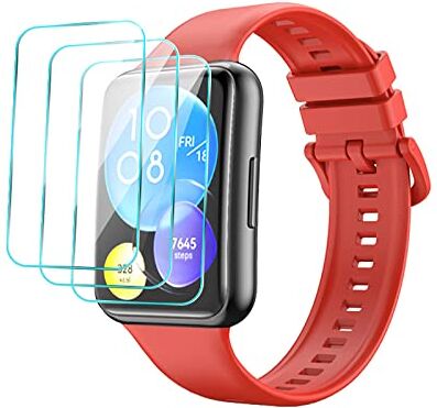 GIOPUEY Cinturini Compatibile con Huawei Watch Fit 2, [2 in 1] TPU Silicone Cinturino + 3 Pezzi Pellicola Protettiva, [Resistente All'usura] [Traspirante] Rosso