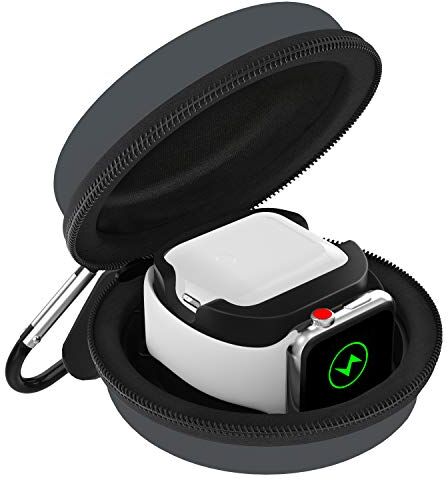 MoKo Custodia Trasporto Compatibile con Apple Watch Series 7/6/5/4/3/2/1/SE e Airpods Pro/3/2/1 con Chiusura a Cerniera, Base di Ricarica, Custodia Rigida da Viaggio Protettiva per iWatch Grigio