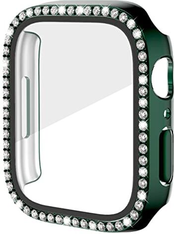 Miimall Compatibile con Apple Watch Series 3/2/1, 38 mm, con pellicola protettiva in vetro temperato, con strass, in policarbonato, antigraffio, per iWatch da 38 mm, colore verde