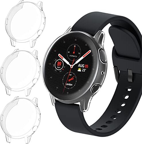 iVoler 3 Pezzi Cover e Pellicola Protettiva per Samsung Galaxy Watch Active 2 44mm, Copertura Completa Custodia Trasparente, Ultra Sottile Morbida TPU Anti-Graffio Protezione Schermo Antiurto Case