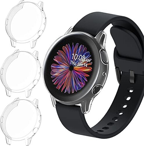 iVoler 3 Pezzi Cover e Pellicola Protettiva per Samsung Galaxy Watch Active 2 40mm, Copertura Completa Custodia Trasparente, Ultra Sottile Morbida TPU Anti-Graffio Protezione Schermo Antiurto Case