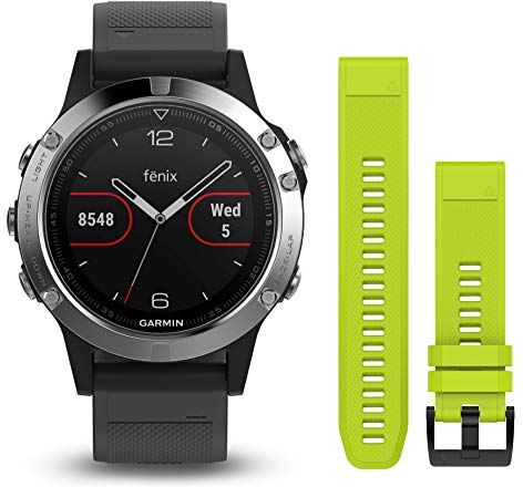 Garmin 020 – 00278 – 11 Fenix 5 Argento con Pack cinghie (Nero e Giallo fluor) Giallo fluor