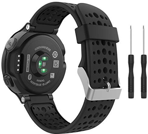 MoKo Cinturino Compatibile con Garmin Forerunner 235/235 Lite/220/230/620/630/735XT Smartwatch, Braccialetto di Ricambio in Morbido Silicone Nero e Nero