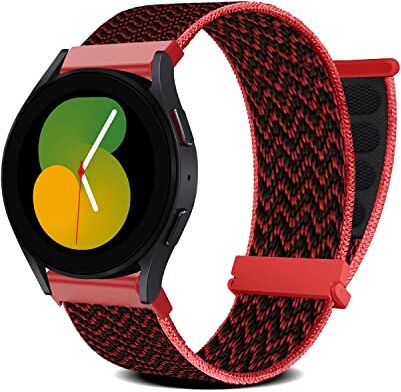 MiRowy 20mm Cinturino per Samsung Galaxy Watch 6/Watch 5 40mm 44mm/Watch 5 Pro 45mm/Watch 4/4 Classic/Watch 3 41 mm, Sport Nylon Cinturino per Samsung Galaxy Watch Active 2 Nero & Rosso