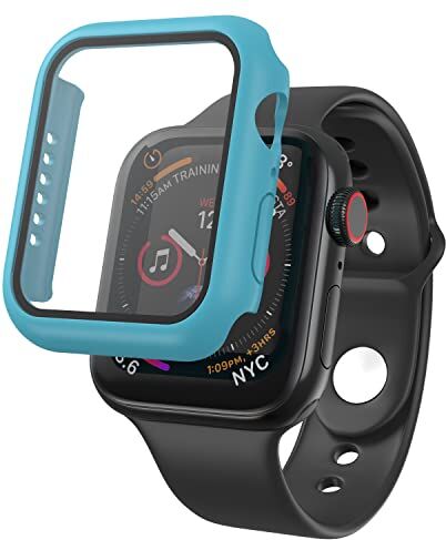 N NEWTOP Cover Pellicola 2in1 Compatibile per Apple Watch Serie 7/8 Custodia Protettiva Vetro Temperato Case Rigida Colorato Scocca Protezione Totale Ultra Sottile HD Soft Corpo Unico (45mm, Azzurro)