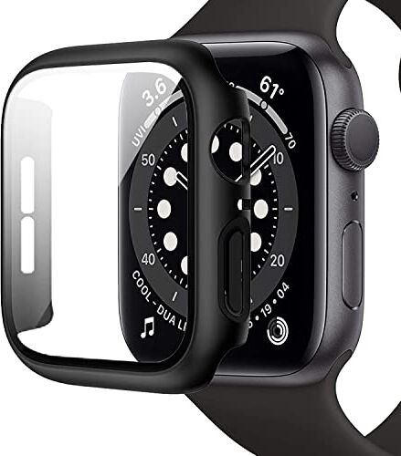 Miimall Cover per Apple Watch 6/SE/5/4 44mm Custodia Rigida+Vetro Temperato Protezione Totale AntiGraffio Sensibile PC Custodia Protettiva per iWatch 44mm-Nero