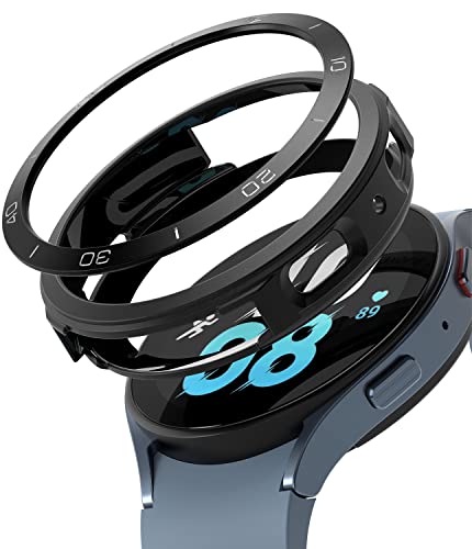 Ringke Air Sports + Bezel Styling Combo Compatibile con Cover Samsung Galaxy Watch 5 44mm, Custodia Antiurto TPU e Ghiera Anti Graffio Alluminio Black / 11 (AL) Black