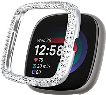 KeeFos Cover Compatibile con Fitbit Versa 4/Fitbit Sense 2, [Nessun Film per Lo Schermo] PC Custodia, Bling Case, Anti-Graffio, Custodia Pellicola Protettiva per Fitbit Versa 4/Sense 2 (d'Argento)