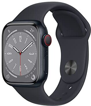 Apple Watch Series 8 (GPS + Cellular, 41mm) Smartwatch con cassa in alluminio color mezzanotte con Cinturino Sport color mezzanotte Regular. Fitness tracker, app Livelli O₂, resistente all’acqua