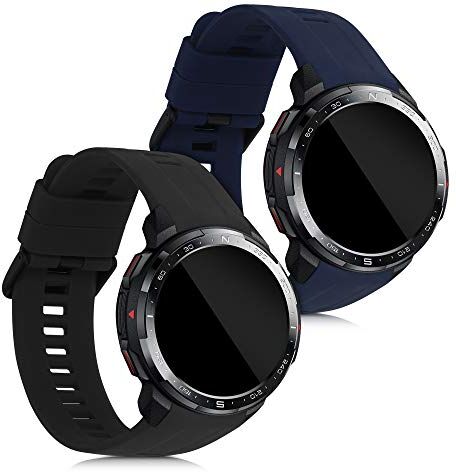 kwmobile 2x Cinturino TPU Silicone Fibbia Compatibile con Honor Watch GS Pro Cinturino Cinturini 14-22 cm nero/blu scuro