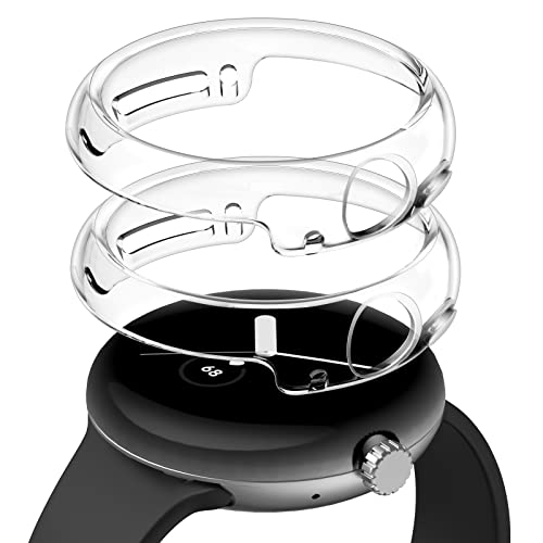 MoKo 2 Pezzi Custodia Protettiva Compatibile con Google Pixel Watch 2/Pixel Watch, Cover Rigida per Smartwatch in PC Senza Protezione dello Schermo [Solo telaio], Trasparente ＋ Trasparente
