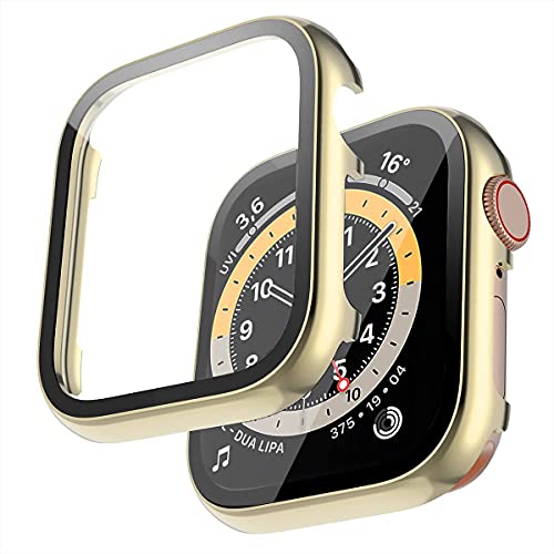 Miimall Custodia compatibile con Apple Watch serie SE 6/5/4 40 mm di protezione dello schermo 40 mm di 44 mm, con telaio in metallo liscio, pellicola in vetro temperato HD, per iWatch 44/40 mm,Oro