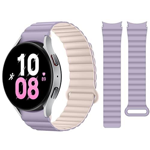 HITZEE Compatible Cinturino Samsung Galaxy Watch 6 40mm 44mm/Watch 6 Classic 43mm 47mm/Watch 5/Watch 4, 20mm Cinturini Magnetico Silicone Band for Galaxy Watch 4 Classic/Watch 5 Pro, Viola-Rosa
