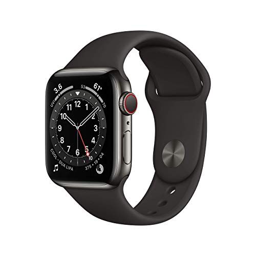 Apple Watch Series 6 (GPS + Cellular, 40MM) Graphite Stainless Steel Case with Black Sport Band Regular (Ricondizionato)