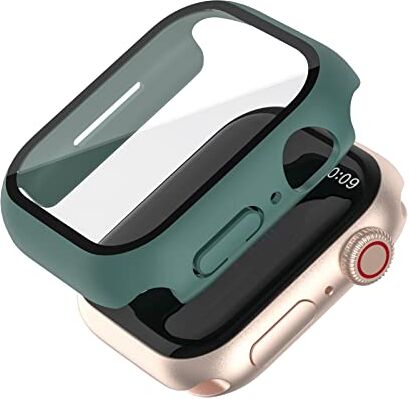 FVKOOG Custodia con pellicola protettiva in vetro temperato, compatibile con Apple Watch 41 mm, serie 7/8, custodia rigida ultra sottile, colore: verde