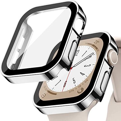 EIHAIHIS Custodia+Protezione Schermo per Apple Watch 44mm, Case PC Protettiva in Vetro Temperato Integrata, Cover Impermeabile Antigraffio HD per iWatch Series 6 5 4 SE, D'argento 44mm