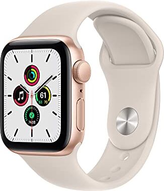 Apple 2021  Watch SE (GPS, 40mm) Cassa in Alluminio color Oro con Cinturino Sportivo color grigio chiaro (Starlight) misura Regular (Ricondizionato)