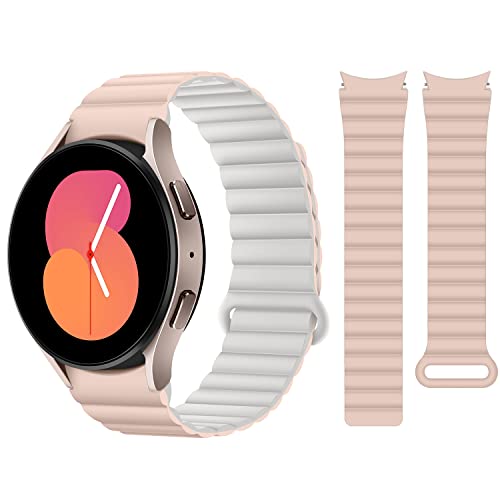 HITZEE Compatible Cinturino Samsung Galaxy Watch 6 40mm 44mm/Watch 6 Classic 43mm 47mm/Watch 5/Watch 4, 20mm Cinturini Magnetico Silicone Band for Galaxy Watch 4 Classic/Watch 5 Pro, Rosa-Beige