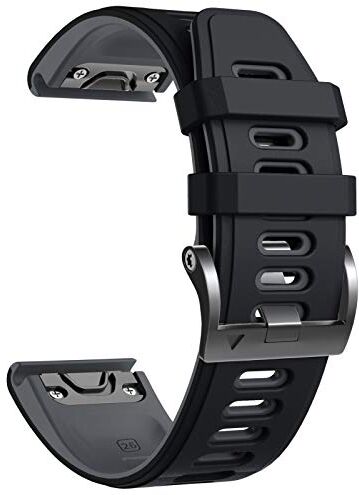 NotoCity Cinturino per Garmin Fenix 6X/Fenix 6X PRO/Fenix 3/Fenix 3 HR/5X/Fenix 5X Plus/, 26mm Cinturino di Ricambio in Silicone, Braccialetto Quick-Fit, Colori Multipli. (Nero+Grigio)