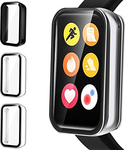 iVoler 3 Pezzi Cover con Vetro Temperato per Xiaomi Mi Band 7 PRO, Copertura Completa Custodia Rigida PC, HD Clear Pellicola Protettiva Anti-Graffio Case, 2 Trasparente + 1 Nero