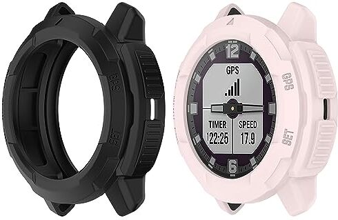 HUAYUWA Confezione da 2 cover in morbido TPU (nero+rosa) compatibile con smartwatch Garmin Instinct Crossover Custodia protettiva destinata agli accessori per orologi Instinct Crossover (non per