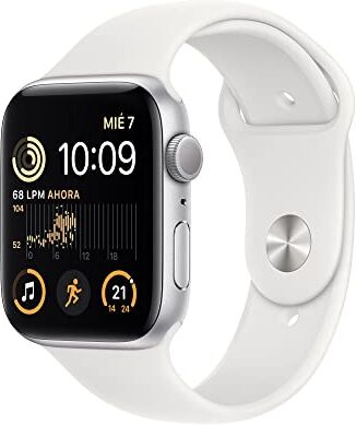 Apple Watch SE (2ª gen) (GPS, 44mm) Cassa in alluminio color argento con Cinturino Sport bianco Regular (Ricondizionato)