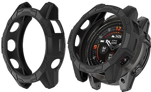 HUAYUWA Confezione da 2 cover in morbido TPU (nero+nero) compatibile con Garmin EPIX PRO 47MM / Fenix 7 PRO/Fenix 7 Smartwatch Custodia protettiva Shell accessori