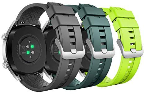 MoKo Cinturino Compatibile con Huawei Watch 3/3 Pro/GT 3/GT 2/GT 46mm/GT 2 Pro/GT 2e/GT Runner/Galaxy Watch 3 45mm/Watch 46mm/Gear S3, 3 PZ 22mm Bracciale in Silicone Grigio/Verde Militare/Lime