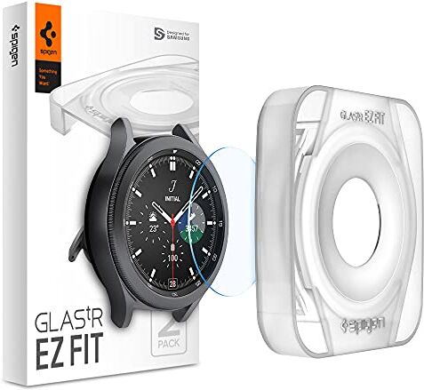 Spigen Glas.tR EZ Fit Vetro Temperato compatibile con Galaxy Watch 4 Classic 46mm, 2 Pezzi, Installazione Facile, Cristallino, Durezza 9H Pellicola prottetiva