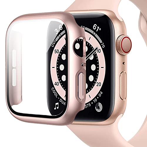 Miimall Cover per Apple Watch 6/SE/5/4 44mm Custodia Rigida+Vetro Temperato Protezione Totale AntiGraffio Sensibile PC Custodia Protettiva per iWatch 44mm-Oro Rosa