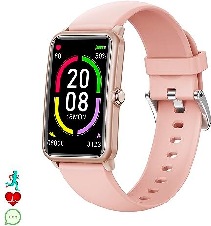 DAM Braccialetto intelligente H86B con cardiofrequenzimetro. Varie modalità sportive, impermeabile, notifiche app. 3 x 0,5 x 4,2 cm. Colore: Rosa, Normal