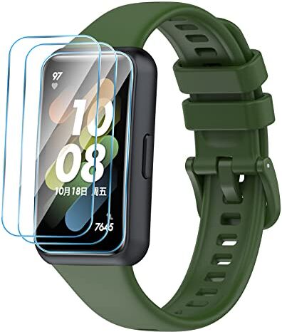 GIOPUEY Cinturini Compatibile con Huawei Band 7, [2 in 1] TPU Silicone Cinturino + 3 Pezzi Pellicola Protettiva, [Resistente All'usura] [Traspirante] Verde dell'esercito