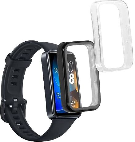 kwmobile Set 2X Custodia Smartwatch Compatibile con Huawei Band 8 Cover Case Silicone Protezione Orologio Fitness Trasparente/Nero