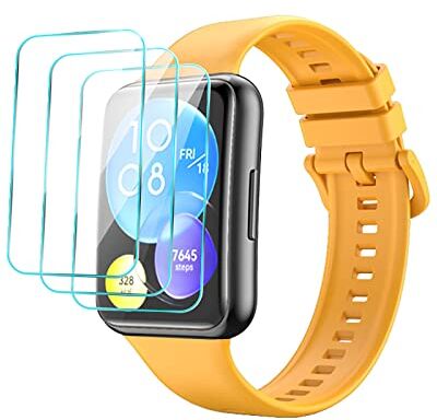 GIOPUEY Cinturini Compatibile con Huawei Watch Fit 2, [2 in 1] TPU Silicone Cinturino + 3 Pezzi Pellicola Protettiva, [Resistente All'usura] [Traspirante] Giallo